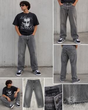 Uniqlo Gray Washed Carpenter Style Jeans Distressed Hem Men's 34x27
